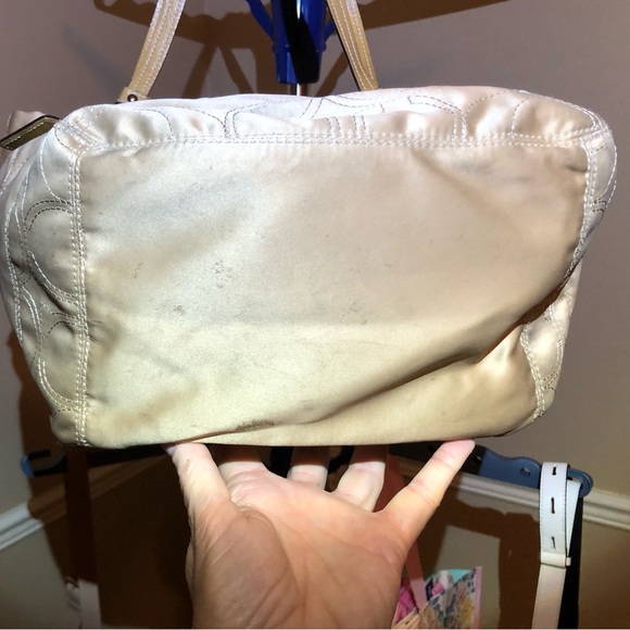 Authentic Coach Matte Gold Fabric Satchel with Shoulder Straps, Zipper Close - Picture 6 of 15